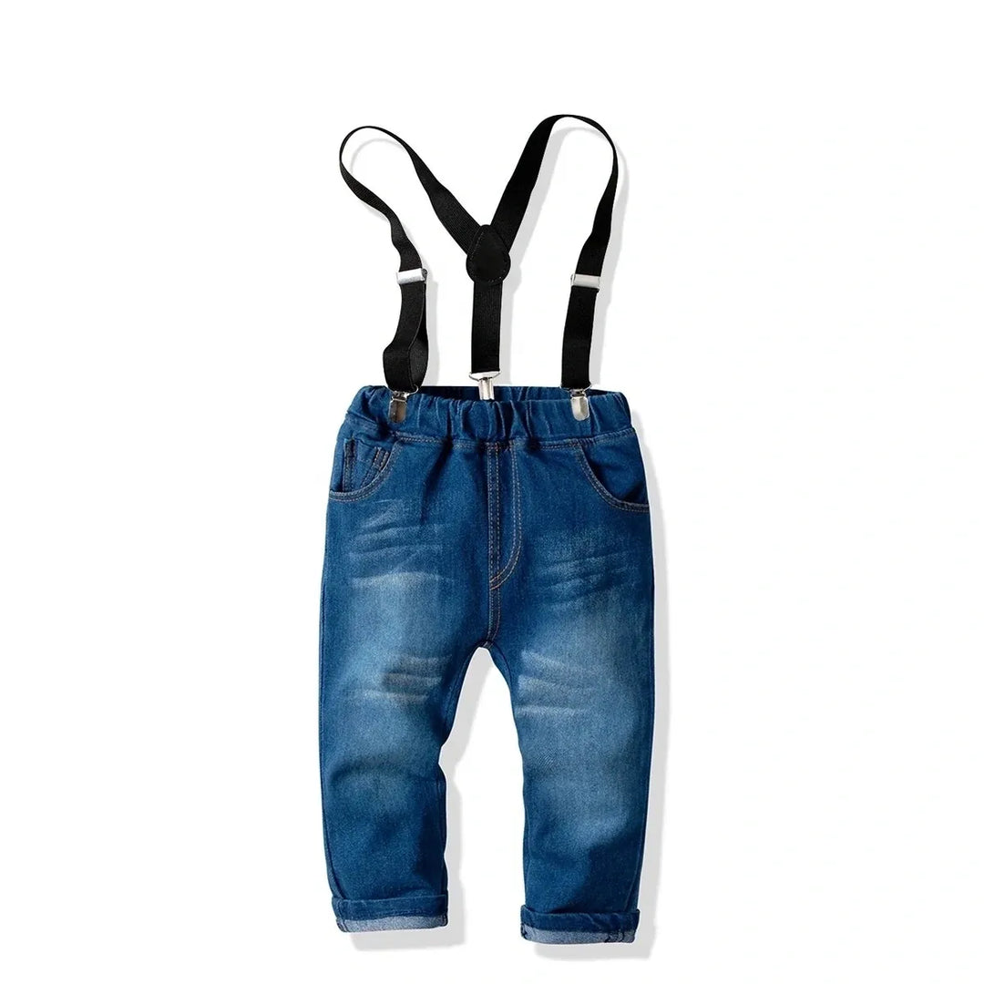 Boys Shirt & Denim Pants Set with Bow Tie & Suspenders