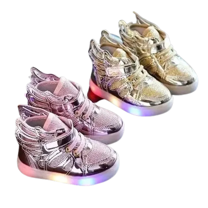 Zapatillas deportivas con alas de lentejuelas LED para niños