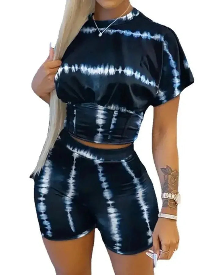 Women Casual Print Summer Short Two Pcs Women Set
