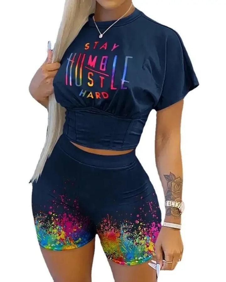 Women Casual Print Summer Short Two Pcs Women Set