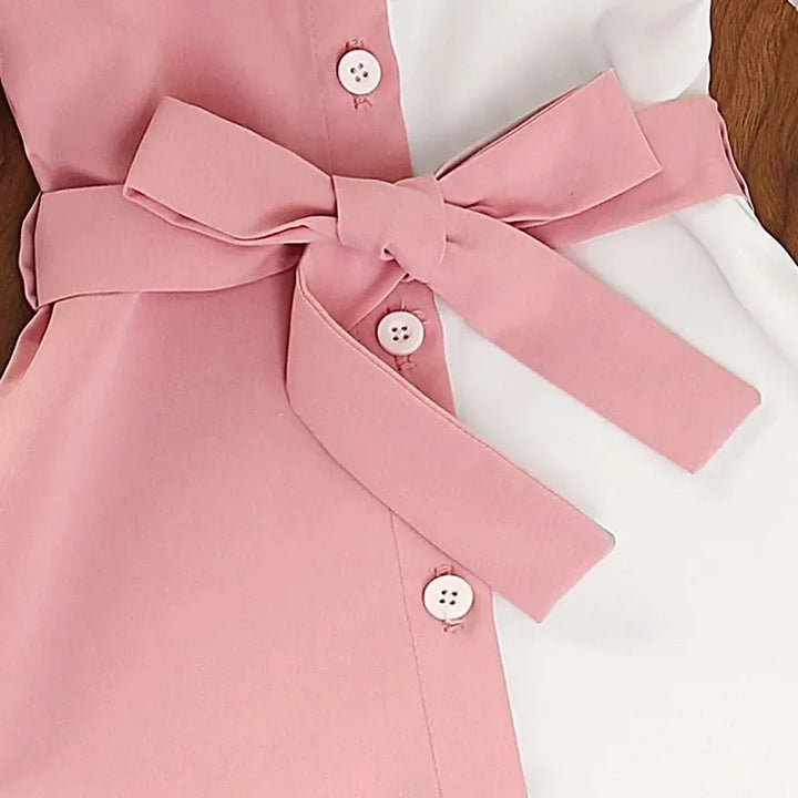 Girls Patchwork Button-Down Dress