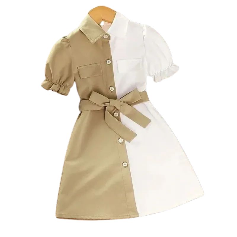 Girls Patchwork Button-Down Dress
