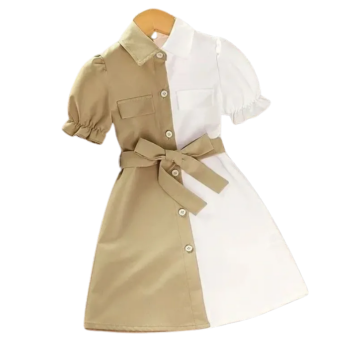 Girls Patchwork Button-Down Dress